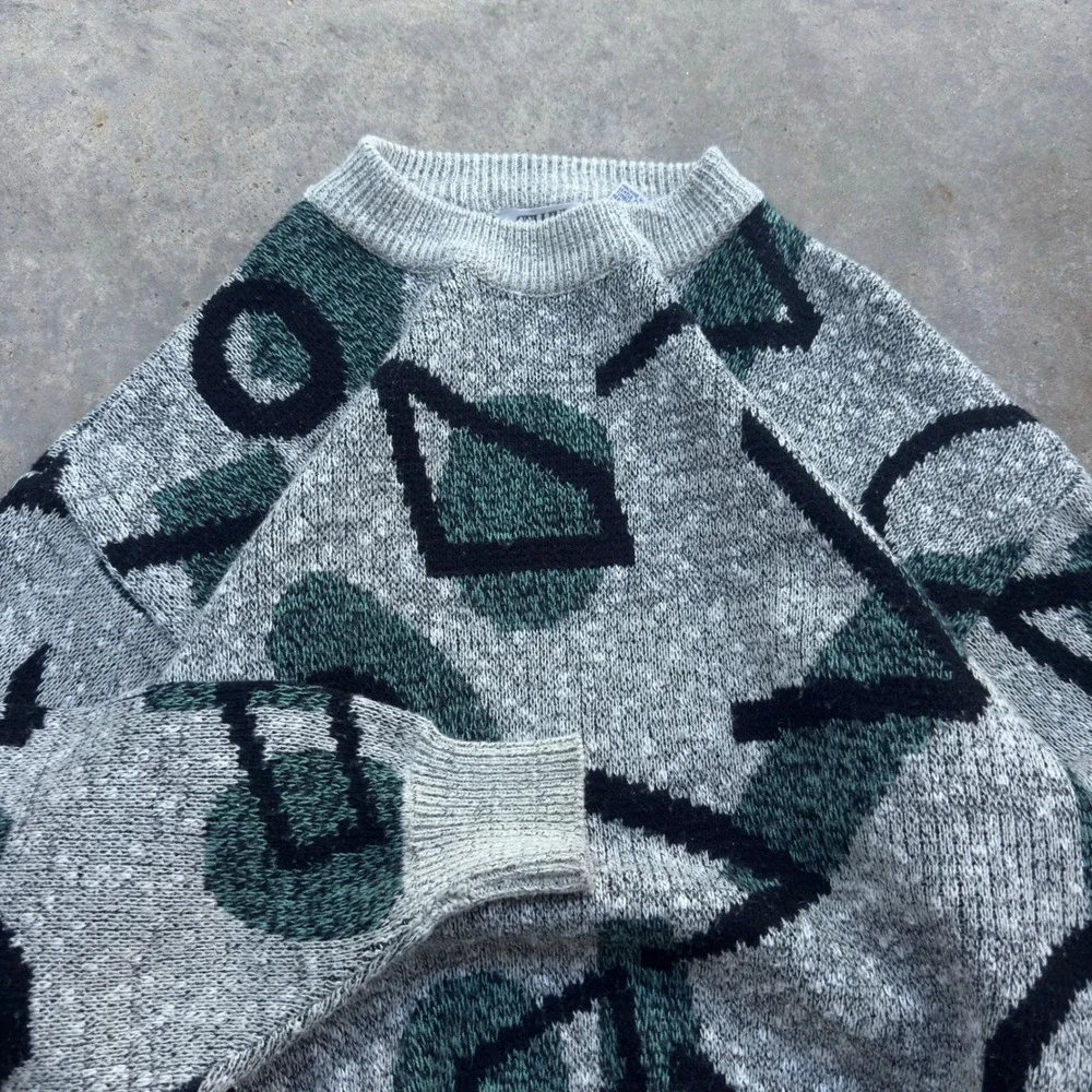 Vintage 90s Cellini Collection Geometric Abstract Sweater Grey Large (L2)
